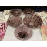 FIVE LARGE PIECES OF PURPLE CLOUD GLASSWARE BOWLS