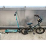 A CHILDS BIKE AND A SCOOTER