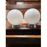 PAIR OF OPALINE LIGHT SHADES WITH CHROME FITTING