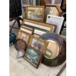 AN ASSORTMENT OF FRAMED PICTURES, PRINTS AND MIRRORS