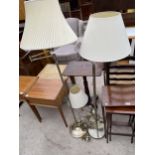 A PAIR OF MODERN METALWARE ADJUSTABLE READING LAMPS AND A TABLE LAMP