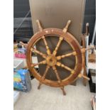 A LARGE VINTAGE SHIPS WHEEL (D:150CM)