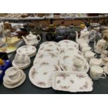 A LARGE QUANTITY OF ROYAL ALBERT 'MOSS ROSE' TO INCLUDE A TEA AND COFFEE POT, CREAM JUG, DINNER