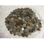 A VERY LARGE COLLECTION OF MAINLY VINTAGE BRITISH COINS TO INCLUDE LOTS OF TWO SHILLINGS COINS,