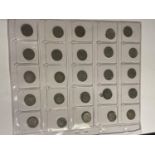 TWENTY FIVE VARIOUS JOEY THREE PENCE COINS IN A PRESENTATION SHEET