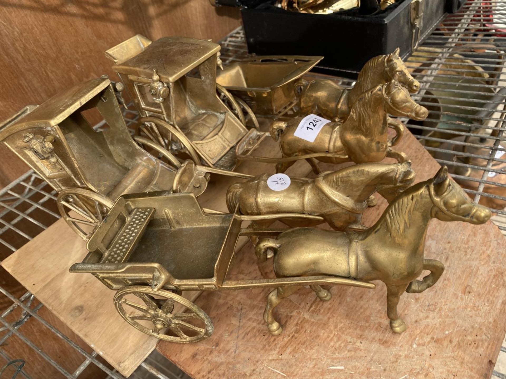 FOUR VARIOUS VINTAGE BRASS HORSE AND CARRIAGES - Image 2 of 3