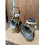 TWO BRASS LUCAS PARAFIN LAMPS