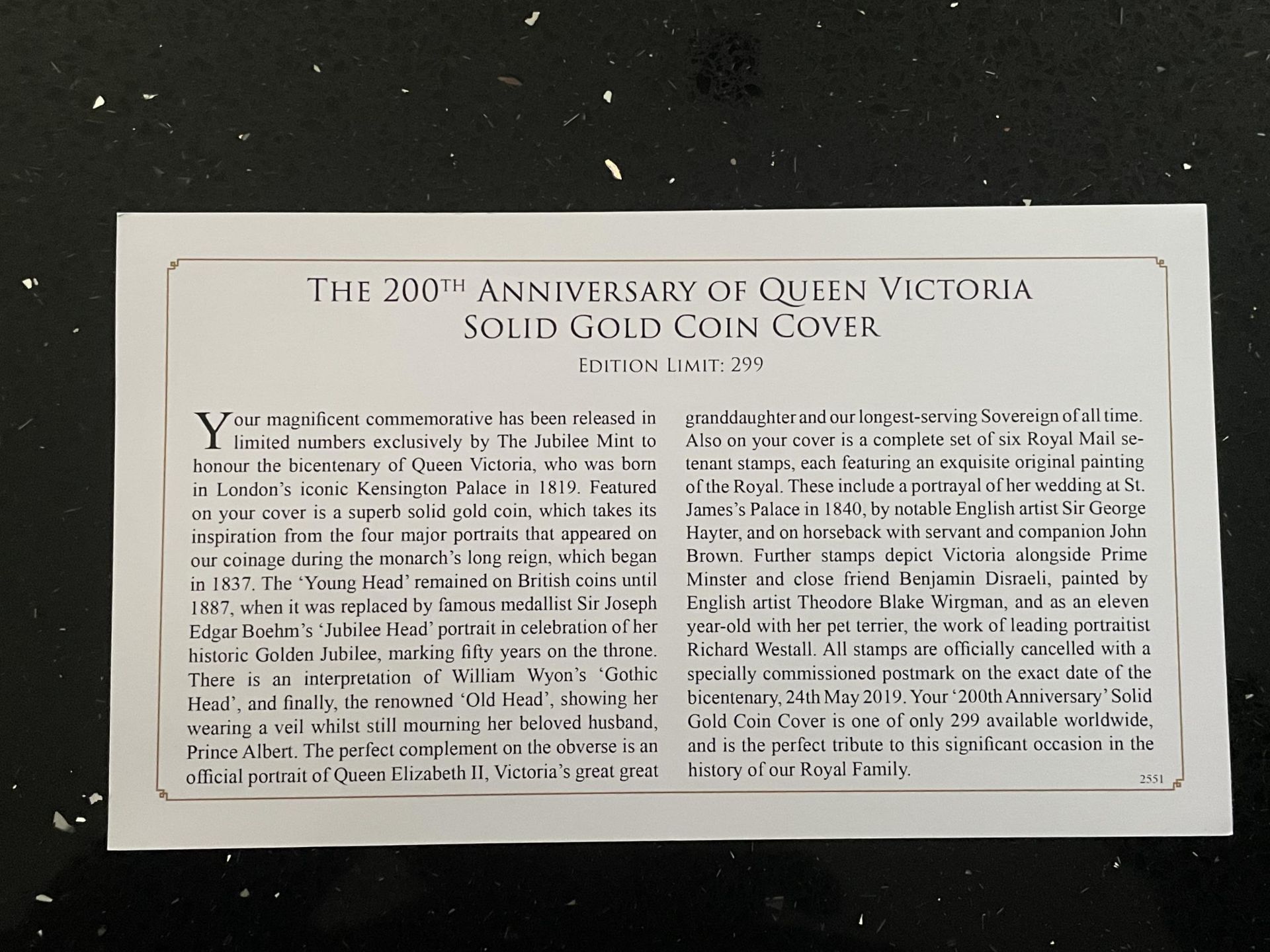 A 200TH ANNIVERSARY OF QUEEN VICTORIA 9 CARAT GOLD COMMEMORATIVE COIN COVER - LIMITED EDITION OF 299 - Image 4 of 4