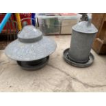 TWO GALVANISED POULTRY FEEDERS