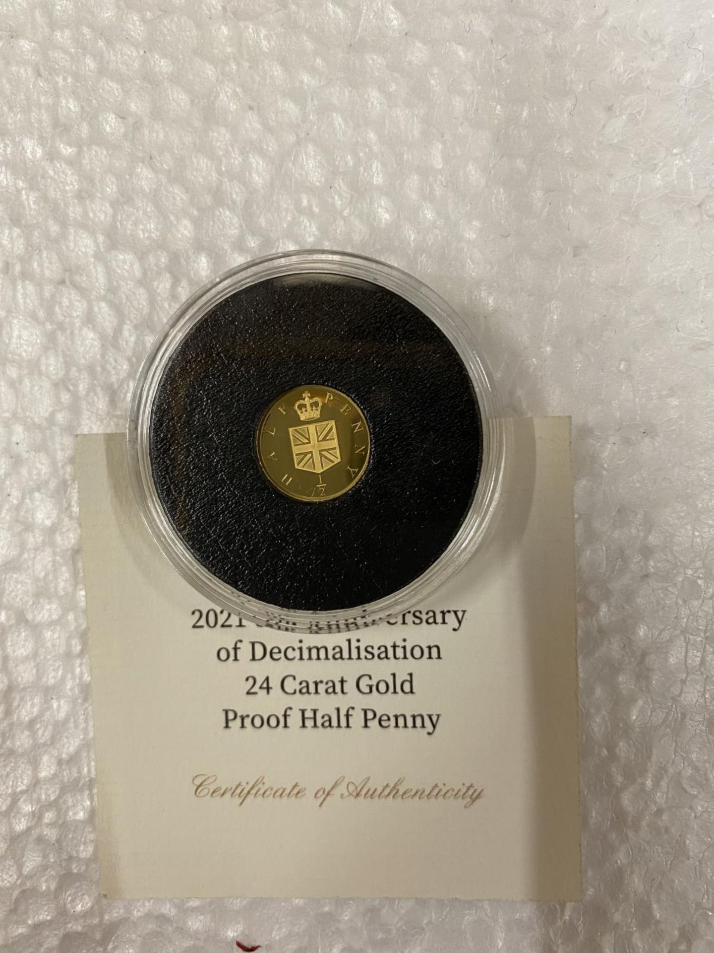 TDC “2021 50TH ANNIVERSARY OF DECIMALISATION” A 24 CARAT GOLD PROOF COIN WITH COA . THE COIN - Image 3 of 3