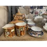 A COLLECTION OF COTTAGEWARE TO INCLUDE A TEAPOT, BUTTER DISH, CHEESE DISH, ETC PLUS ORIENTAL STYLE