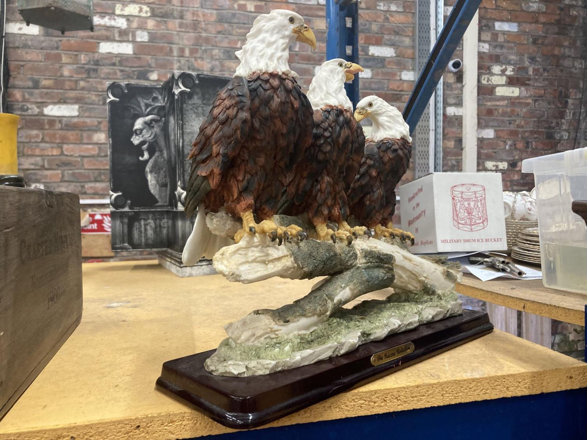 A RESIN MODEL OF A GROUP OF THREE BALD EAGLES ON A BRANCH BY THE JULIANA COLLECTION HEIGHT 29CM, - Image 2 of 4