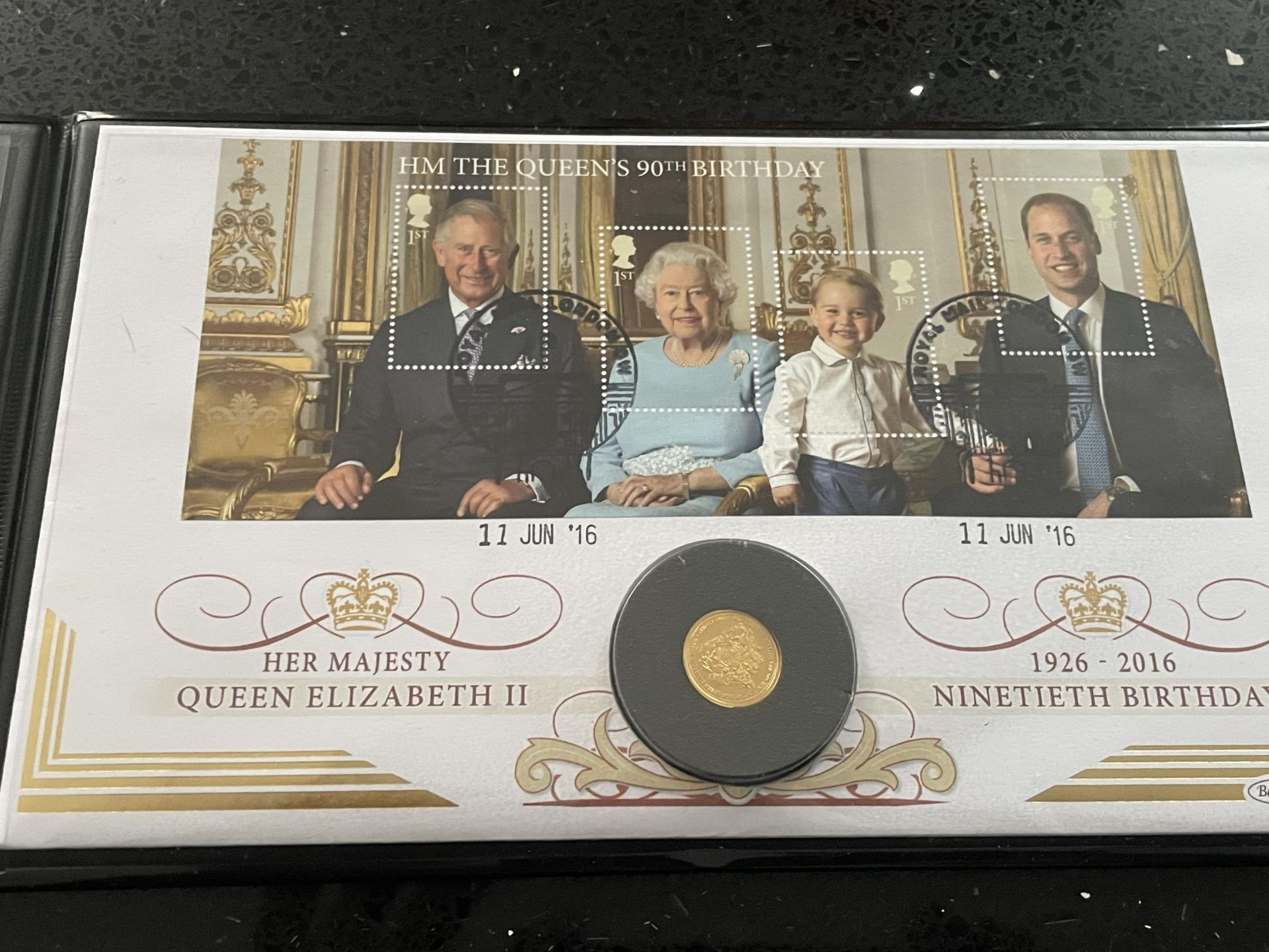 A QUEEN ELIZABETH II 90TH BIRTHDAY 9 CARAT GOLD COMMEMORATIVE COIN COVER - LIMITED EDITION OF 499 - Image 2 of 4