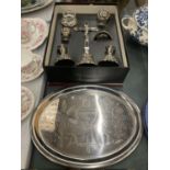 A BOXED MOBILE STAINLESS STEEL HOLY COMMUNION SET