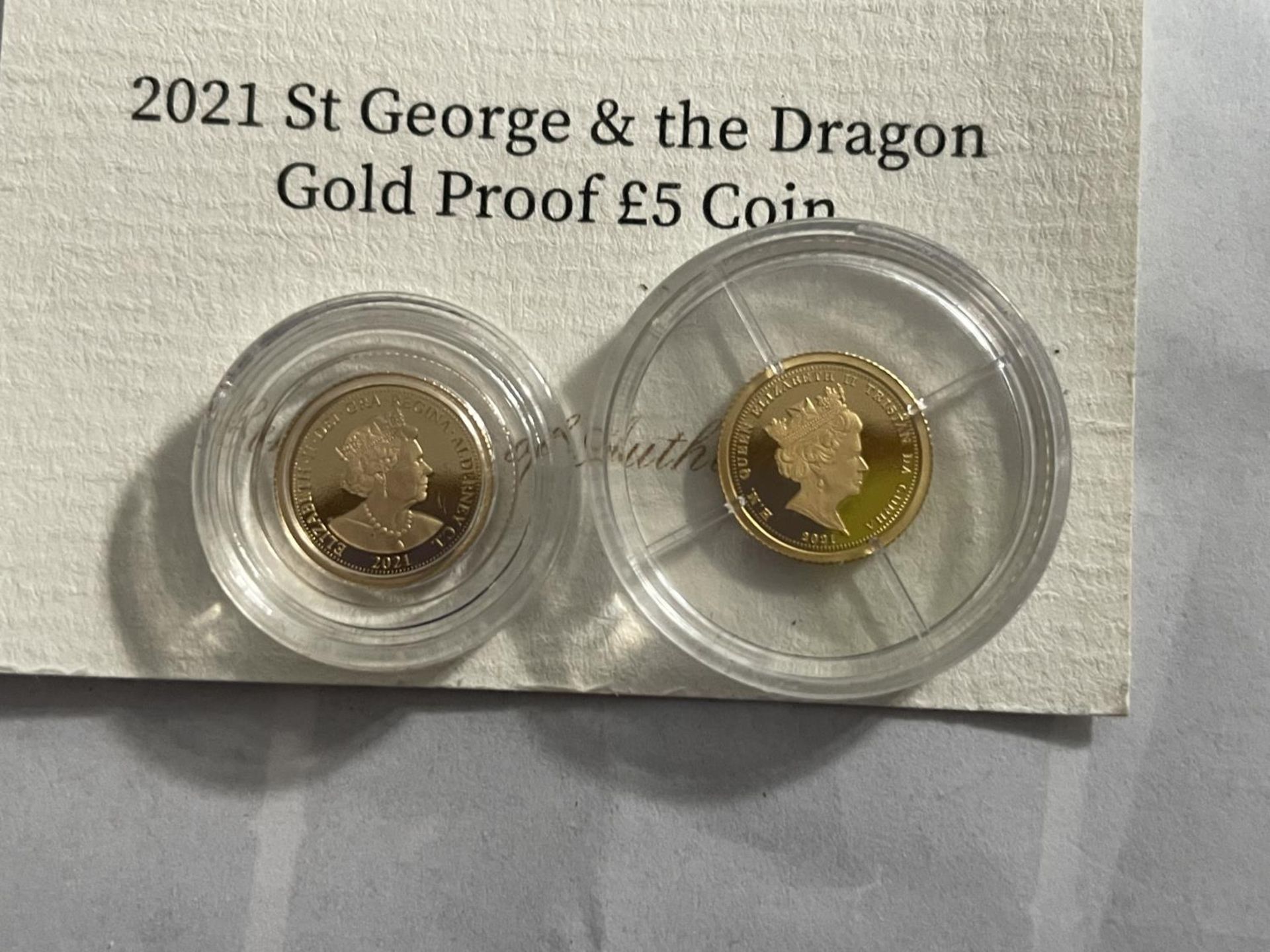 TDC , “2021 ST GEORGE & THE DRAGON” , TWO 24 CARAT GOLD PROOF COINS WITH COA . EACH COIN WEIGHS 0. - Image 2 of 3