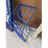 A BLUE COATED WROUGHT IRON HAYRACK