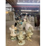 A QUANTITY OF CERAMIC ITEMS TO INCLUDE FAIRY FIGURINES, A VINTAGE LADY FIGURE AND AN ELEPHANT