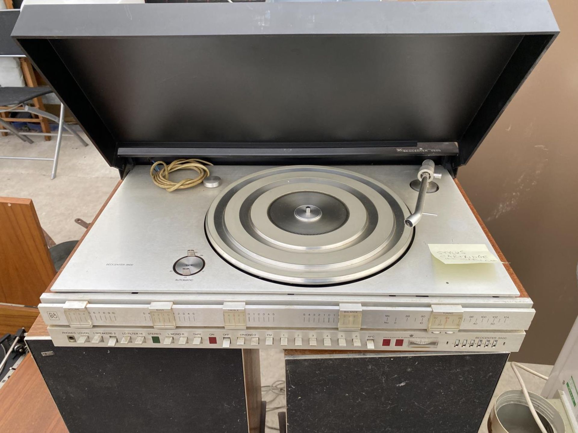 A BANG AND OULFSEN BEOCENTER 3500 RECORD PLAYER WITH TWO WOODEN CASED SPEAKERS (STYLUS IN THE - Image 2 of 6