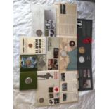A COLLECTION OF MOSTLY WAR RELATED COMMEMORATIVE COIN COVERS AND SETS, SOME BEING INCOMPLETE