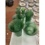 A QUANTITY OF EMERALD GREEN CLOUD GLASS TO INCLUDE PLANTERS AND VASES