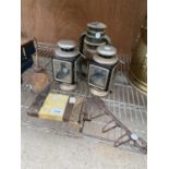 AN ASSORTMENT OF ITEMS TO INCLUDE A PARAFIN LANTERN, OIL CAN AND A COAT HOOK ETC