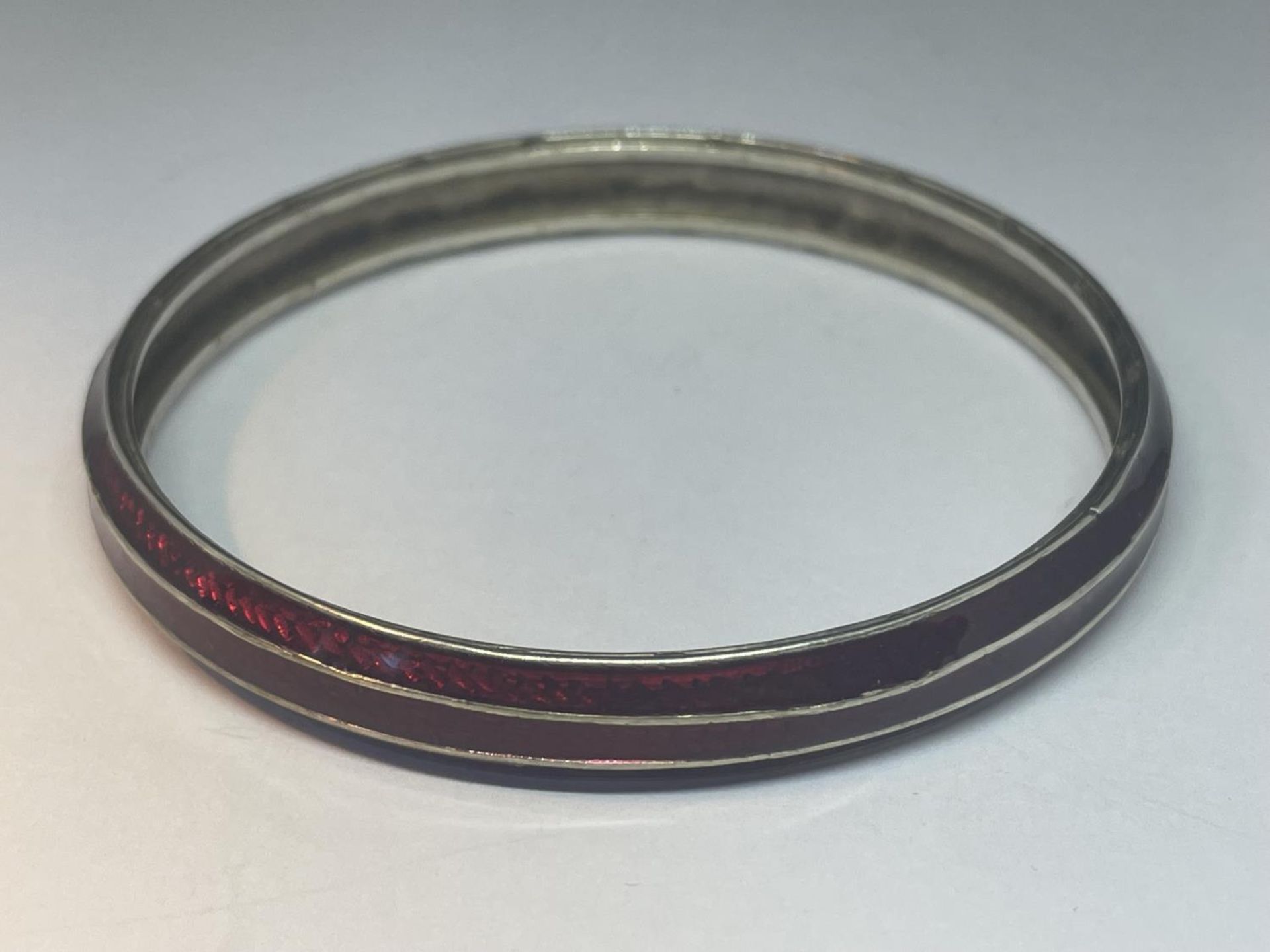 TWO MARKED SILVER BANGLES ONE WITH RED ENAMEL - Image 2 of 3