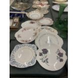 A QUANTITY OF CHINA CAKE PLATES TO INCLUDE PARAGON 'MORNING ROSE', ROYAL ALBERT 'MASQUERADE',