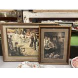 A FRAMED PRINT ' THE BALL ON SHIPBOARD' BY JAMES TISSOT AND A GENTLEMAN TAKING TEA