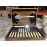 A VINTAGE W & F TERRY, MANCHESTER CAKE SERVING SET WITH CAKE KNIVES AND FORKS IN A MAHOGANY CASE