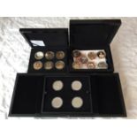 THREE CASES CONTAINING VARIOUS COMMEMORATIVE COINS IN CAPSULES TO INCLUDE A FOUR PIECE SET OF THE