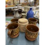 A QUANTITY OF STUDIO POTTERY TO INCLUDE JUGS, VASES, MUGS, ETC - SOME SIGNED TO THE BASE
