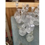 A COLLECTION OF VARIOUS GLASS DECANTORS