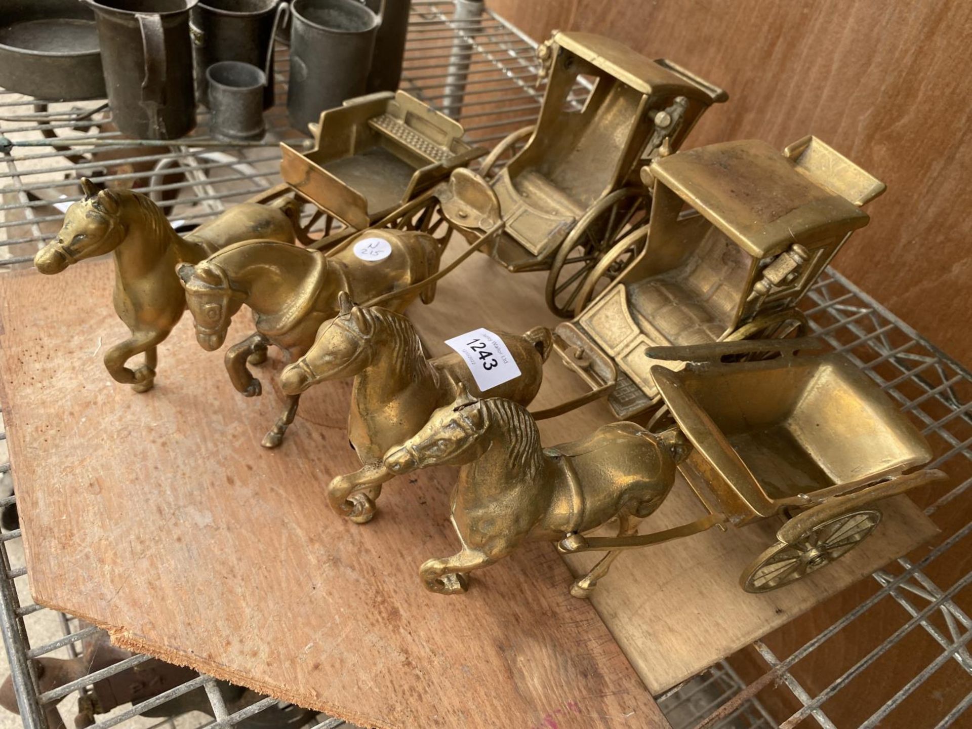 FOUR VARIOUS VINTAGE BRASS HORSE AND CARRIAGES - Image 3 of 3