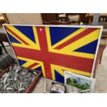 A LARGE VIVID PAINTED WOODEN UNION JACK SIGN 144CM X 103CM