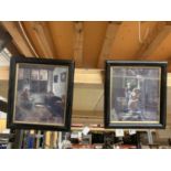TWO VINTAGE WOODEN FRAMED PRINTS OF VICTORIAN TIMES