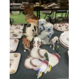 A QUANTITY OF CERAMIC ITEMS TO INCLUDE TO INCLUDE A LARGE CORGI DOG - EAR A/F, STAFFORDSHIRE STYLE
