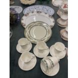 FIVE WEDGWOOD CUPS AND SAUCERS - CREAM WITH AN IVY DESIGN - A MINTON 'STANWOOD' PLATE, ROYAL