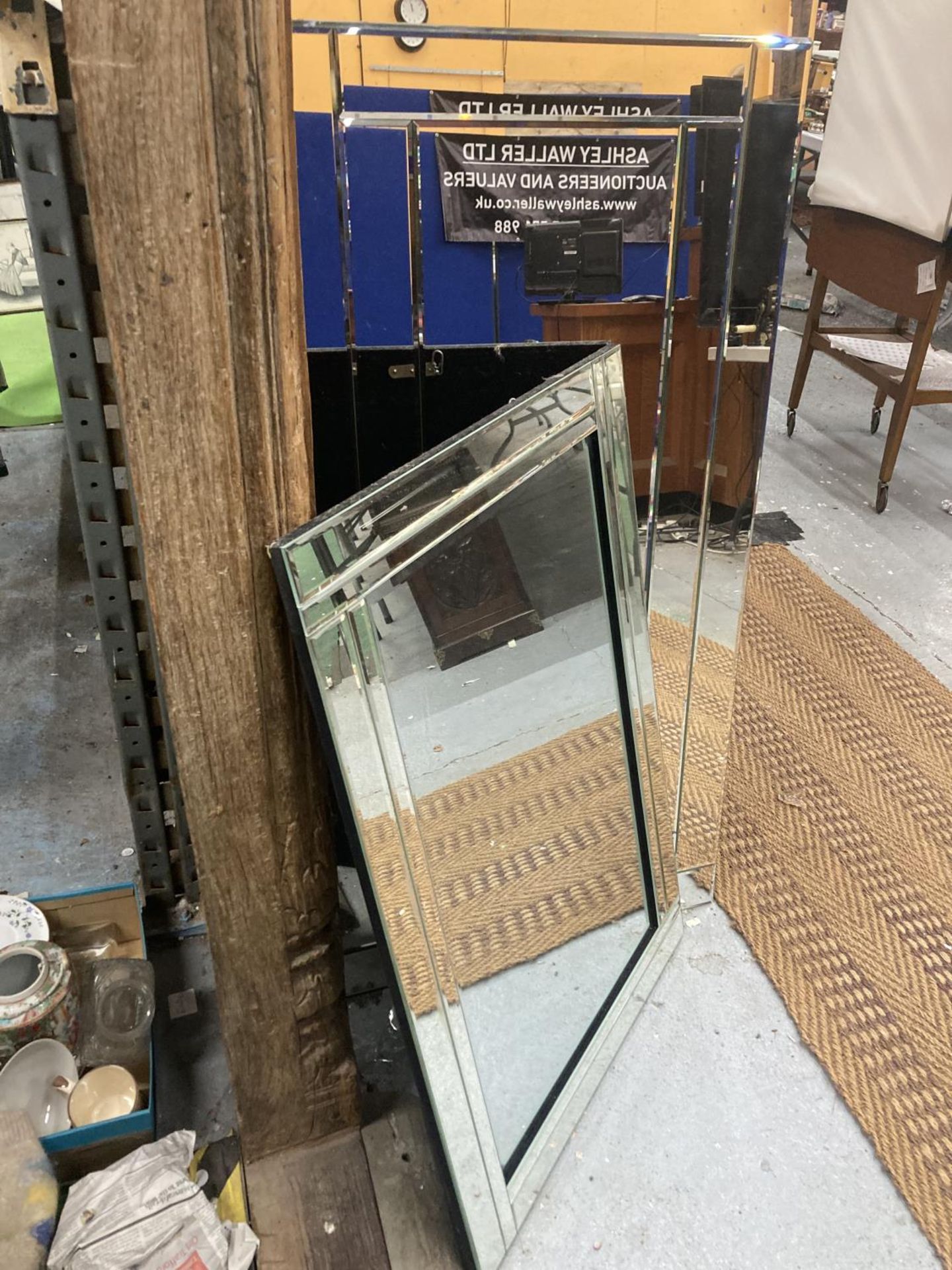 TWO ART DECO STYLE FRAME LESS MIRRORS 129CM X 61CM AND 91CM X 60CM - Image 2 of 2