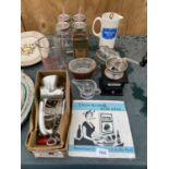 AN ASSORTMENT OF ITEMS TO INCLUDE A SIGN, A VINTAGE MEAT MINCER AND JELLY MOULDS ETC