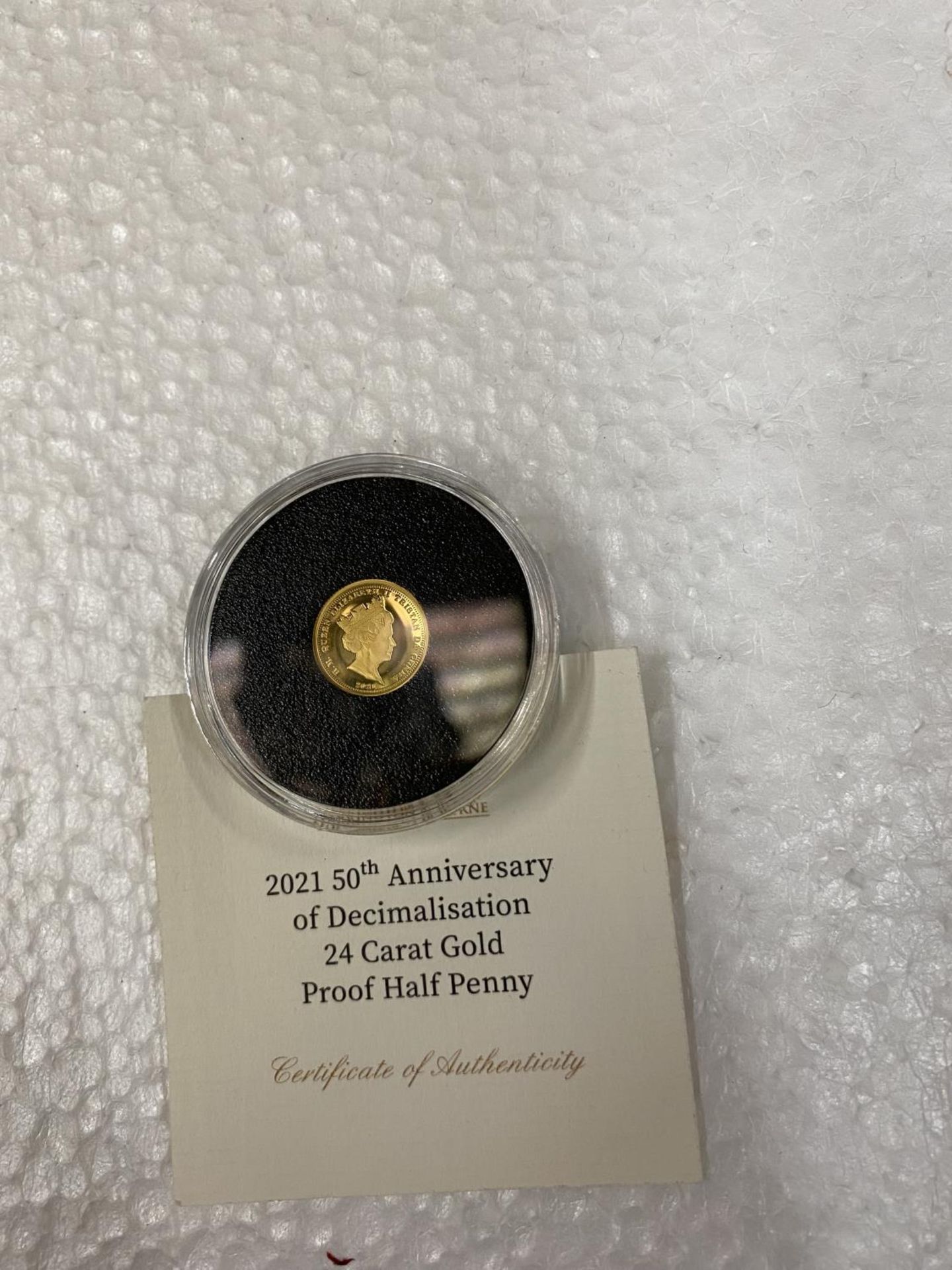 TDC “2021 50TH ANNIVERSARY OF DECIMALISATION” A 24 CARAT GOLD PROOF COIN WITH COA . THE COIN - Image 2 of 3