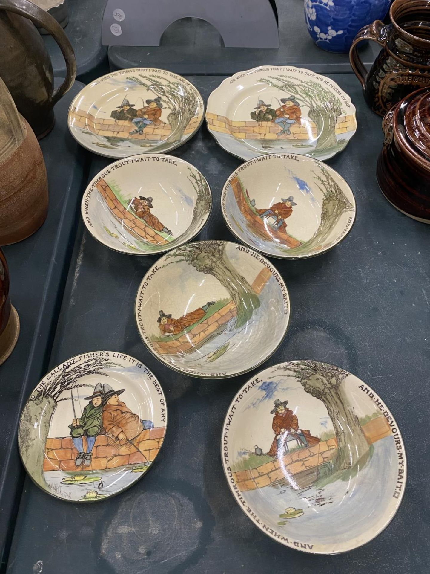 A COLLECTION OF ROYAL DOULTON 'THE GALLANT FISHERS' SERIES WARE TO INCLUDE PLATES AND BOWLS - ONE