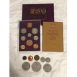 A CASED AND BOXED 1970 COINAGE SET, ALSO TO INCLUDE SOME COMMEMORATIVE COINS, DUCKHAMS MEDALLION