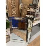 TWO ART DECO STYLE FRAME LESS MIRRORS 129CM X 61CM AND 91CM X 60CM