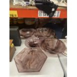 FIVE LARGE PIECES OF PURPLE CLOUD GLASSWARE BOWLS