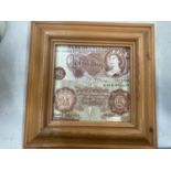 TWO TEN SHILLING NOTES IN A PINE FRAME