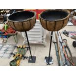 A PAIR OF FREESTANDING GOBLET PLANTERS COMPLETE WITH LINER (H:125CM)(DIAMETER OF PLANTER:16")