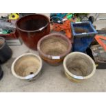 FIVE ASSORTED GLAZED CERAMIC GARDEN POTS