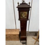 AN 18TH CENTURY 30-HOUR OAK AND INLAID LONGCASE CLOCK BY J.BADDELY, TONG WITH SQUARE BRASS DIAL