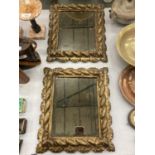 A PAIR OF VINTAGE WALL MIRRORS WITH GILDED GESSO FRAMES 34CM X 29.5CM