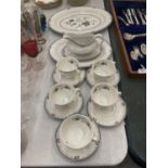 A QUANTITY OF ROYAL DOULTON 'OLD COLONY' TO INCLUDE SERVING PLATES, SAUCE JUG AND SAUCER, CUPS AND